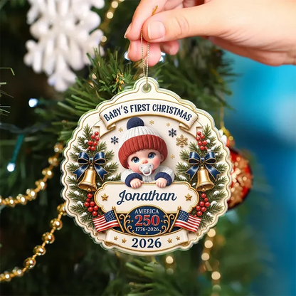 Personalized Acrylic Ornament, Baby's First Christmas, American 250th Anniversary, Unique Gift for New Parents