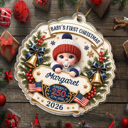 Personalized Acrylic Ornament, Baby's First Christmas, American 250th Anniversary, Unique Gift for New Parents