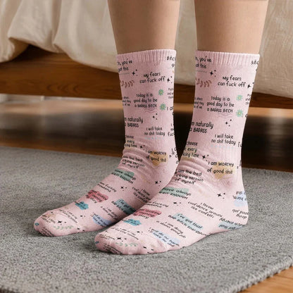 Personalized Crew Socks with Bold Pink Affirmations, Creative Gift for Friends, Coworkers & Self-Care