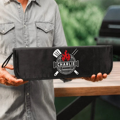 Personalized BBQ Tool Set with Black and Red Grill Graphic, Creative Gift for Backyard Cooks