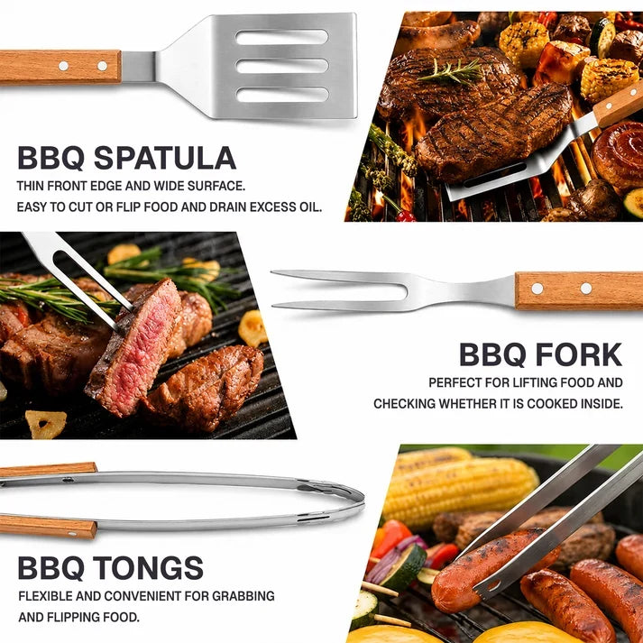Personalized BBQ Tool Set with Black and Red Grill Graphic, Creative Gift for Backyard Cooks