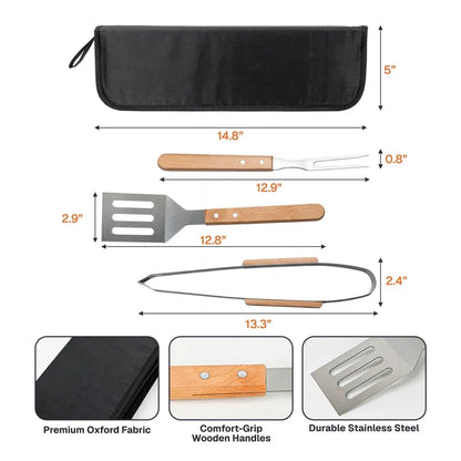 Personalized BBQ Tool Set with Black and Red Grill Graphic, Creative Gift for Backyard Cooks