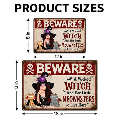 Personalized Rectangular Iron Sign, Witch Sipping with Costumed Cats, Unique Halloween Gift for Cat Lovers