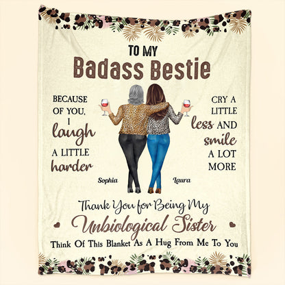To My Badass Bestie Fleece Blanket, Personalized Friendship Hug Throw, Cute Leopard Floral Design, Creative Gift