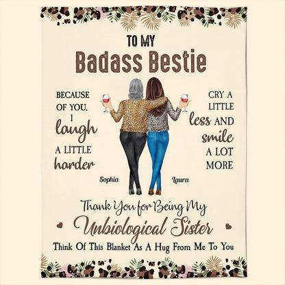 To My Badass Bestie Fleece Blanket, Personalized Friendship Hug Throw, Cute Leopard Floral Design, Creative Gift