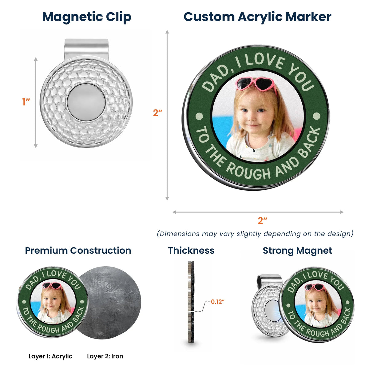 Acrylic Magnetic Hat Clip For Dad, I Love You To The Rough And Back, Heartwarming Custom Golf Gift