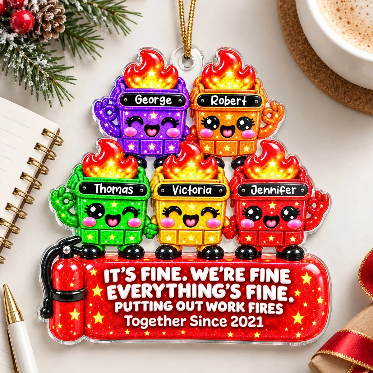 Personalized Acrylic Ornament, It's Fine Office Humor for the Christmas Tree, Unique Gift for Coworkers