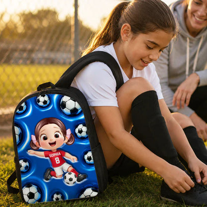 Personalized Kids School Backpack, Cute Soccer Player Kicking Ball, Unique Creative Gift For Kids