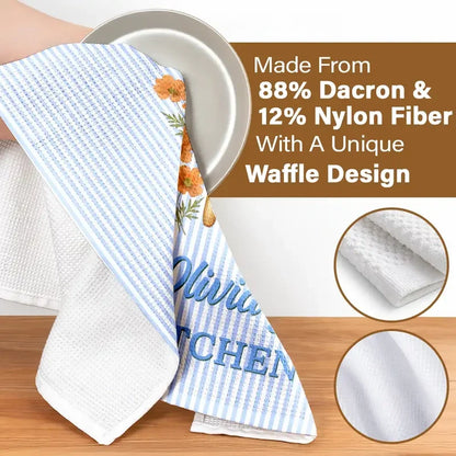 Personalized Kitchen Towel with Birth Flowers and Stripes, Unique Gift for Home Cooks