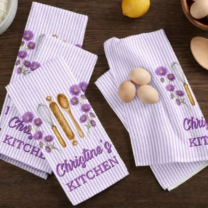 Personalized Kitchen Towel with Birth Flowers and Stripes, Unique Gift for Home Cooks