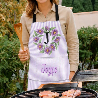 4-Pocket Apron with Custom Floral Wreath and Script Name, Creative Gift for Mom or a Friend