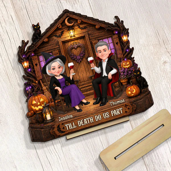 Personalized 2-Layer Wooden Plaque, Haunted Cabin Couple Halloween Decor, Unique Gift for Couples