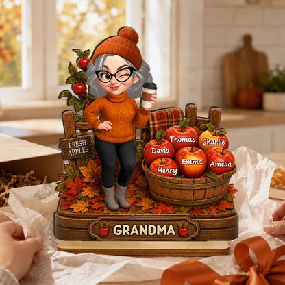 Personalized 2-Layer Wooden Plaque, Grandma's Little Apples Family Keepsake, Creative Gift for Grandma