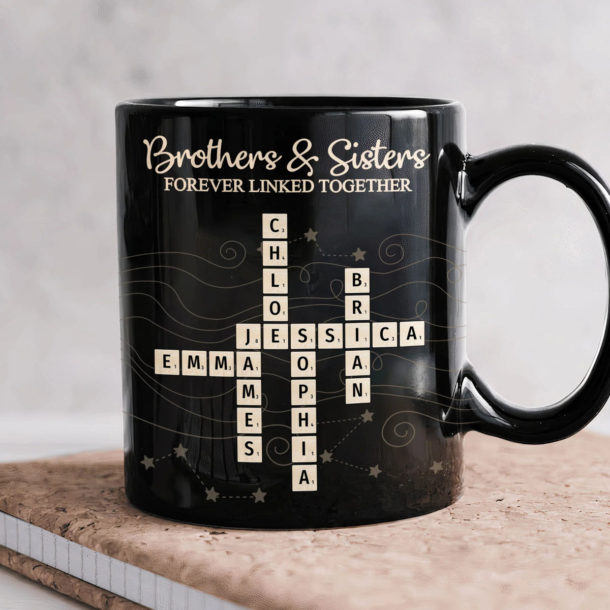 Full Color Mug with Brothers & Sisters Crossword Theme, High Clarity, Fun and Sentimental Gift for Family
