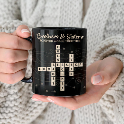 Full Color Mug with Brothers & Sisters Crossword Theme, High Clarity, Fun and Sentimental Gift for Family