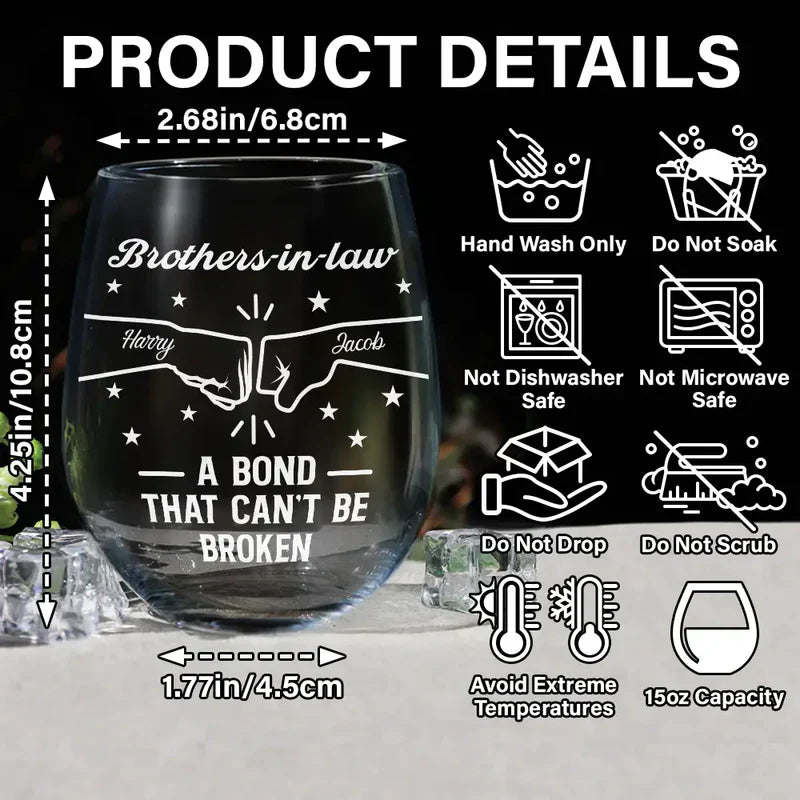 Personalized Brothers Wine Glass with Fist Bump Design Unique Gift for Brother A Bond That Can't Be Broken