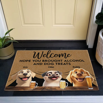 Pet-Themed Doormat – 'Hope You Brought Alcohol and Dog Treats,' Funny Home Decor Gift