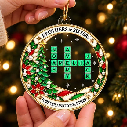 Personalized Acrylic Ornament, Sibling Crossword on a Christmas Tree, Unique Gift for Brothers & Sisters