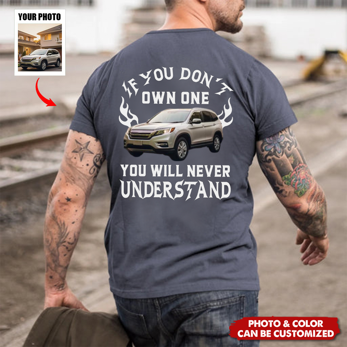 Personalized Washed Denim Baseball Cap with Classic Car Graphic, Unique Gift for Car Lovers