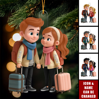 Personalized Acrylic Ornament Travel Couple with Suitcases and Backpacks Unique Gift for Adventure Lovers Cute Display Keepsake