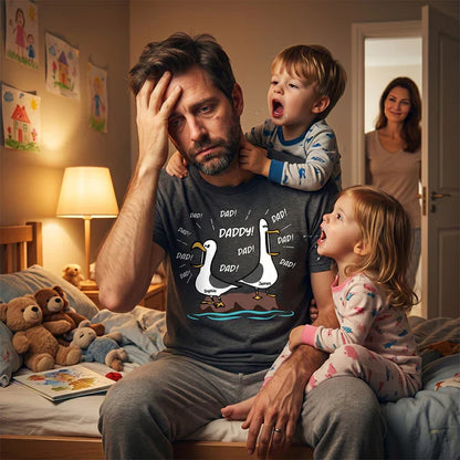 Classic Tee for Dad With Cartoon Seagulls and Daddy Text, Creative Father's Day Gift