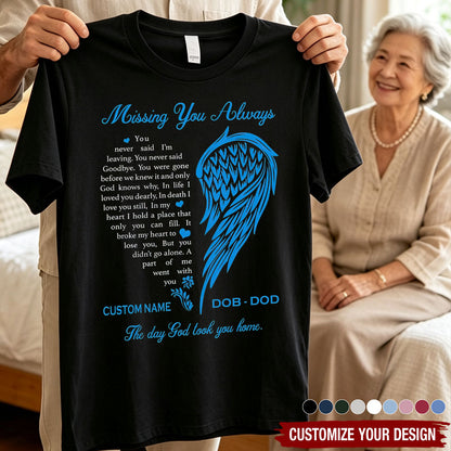 Classic Tee With Missing You Always Quote & Angel Wing, Creative Sympathy Gift for Loved One Memory