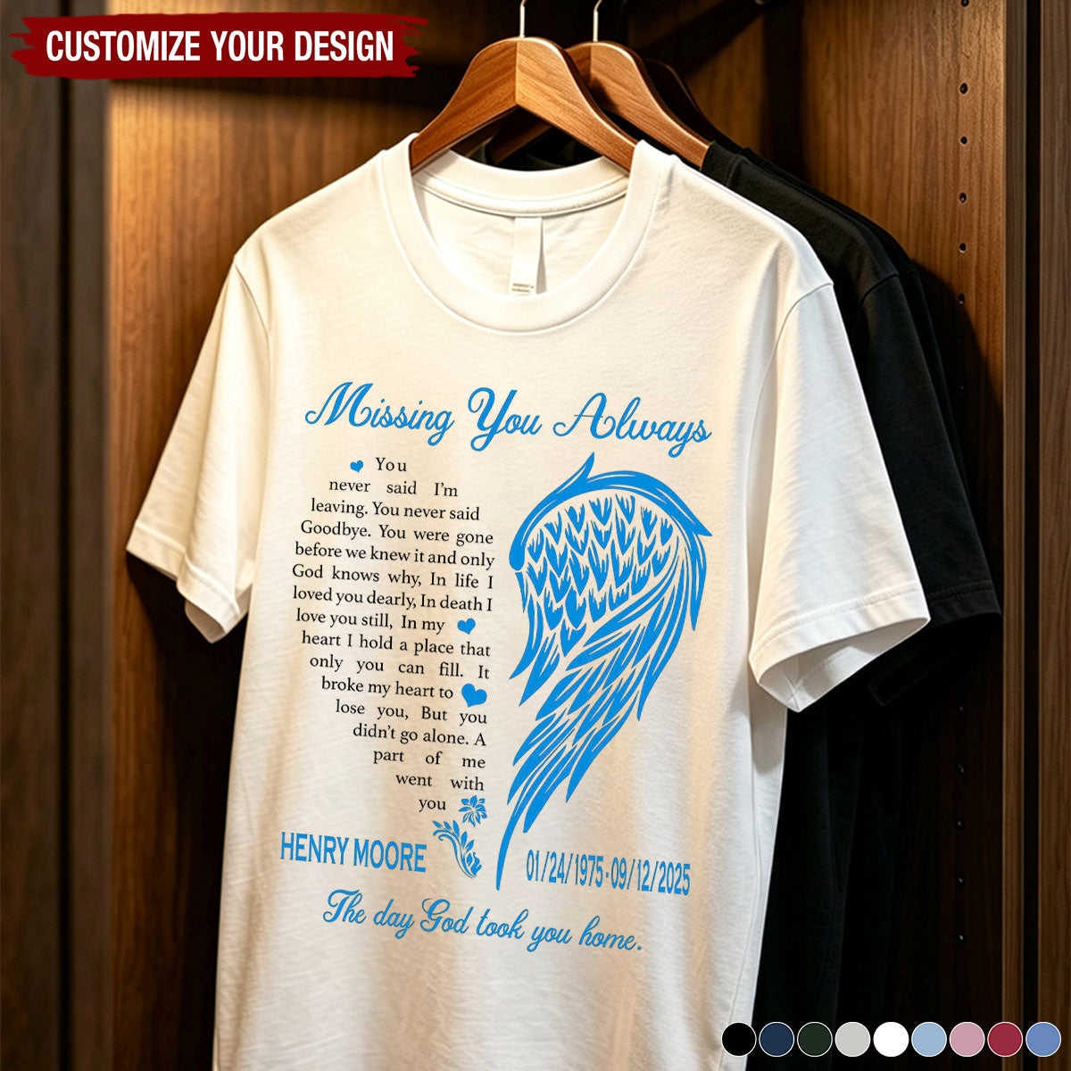 Classic Tee With Missing You Always Quote & Angel Wing, Creative Sympathy Gift for Loved One Memory