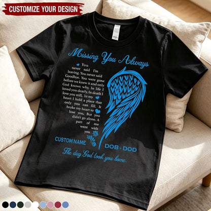 Classic Tee With Missing You Always Quote & Angel Wing, Creative Sympathy Gift for Loved One Memory