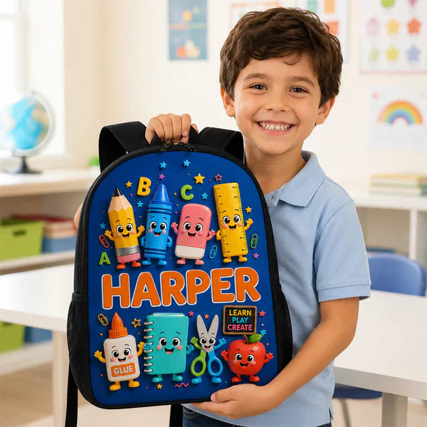 Personalized Kids School Backpack, Cute School Supplies Design, Back To School Unique Gift for Kids