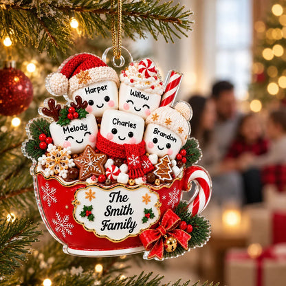 Personalized Acrylic Ornament, Cute Hot Cocoa Marshmallow Family, Unique Holiday Gift for Families