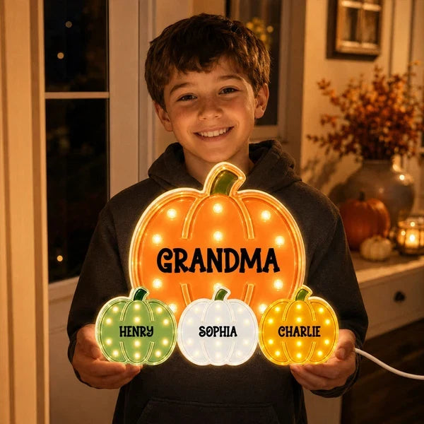 Grandma Pumpkin Acrylic Light Box, Personalized Family Keepsake, Creative Gift with a Cozy Glow