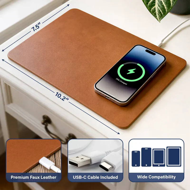 Personalized Leather Charging Mat with Monogram Design, Unique Gift for Desk Lovers