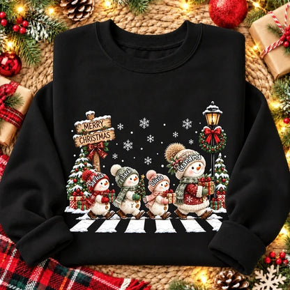 Personalized Sweatshirt, Grandma and Grandkids Walking on a Snowy Street, Unique Christmas Gift for Grandma