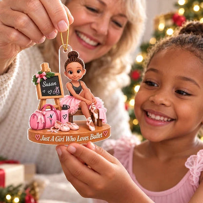 Personalized Acrylic Ornament, Seated Pink Ballerina Christmas Decor, Unique Gift for Daughter or Granddaughter