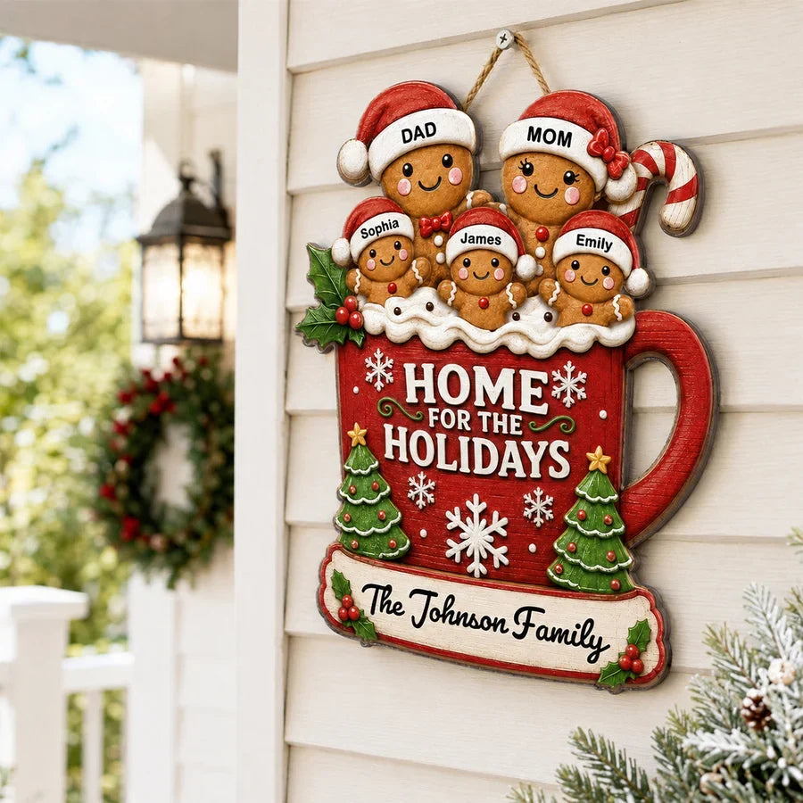 Personalized Wooden Sign, Home for the Holidays Gingerbread Scene, Creative Christmas Gift for Parents