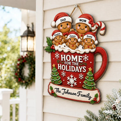 Personalized Wooden Sign, Home for the Holidays Gingerbread Scene, Creative Christmas Gift for Parents