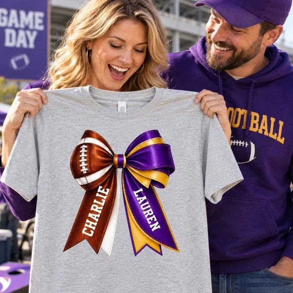 Personalized Classic Tee with Football Cheer Bow, Custom Stadium Game Day Style, Unique Gift for Fans
