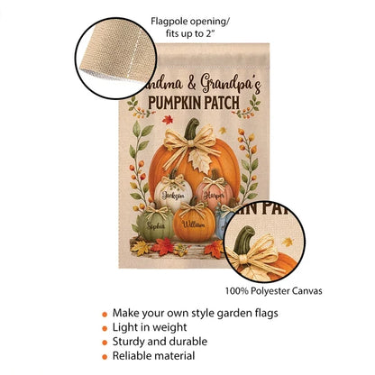 Personalized Garden Flag, Grandma & Grandpa's Pumpkin Patch in Warm Fall Colors, Creative Grandparents Gift