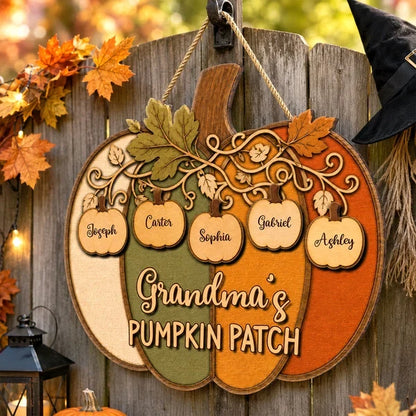 Personalized Wooden Sign, Colorful Pumpkin Patch Front Door Decor, Unique Fall Gift for Grandma & Grandpa