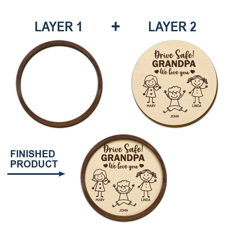Personalized Car Visor Clip with Drive Safe Daddy Message and Cute Stick Figure - Unique Gift for Dad
