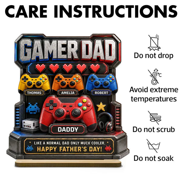 Personalized Gamer Dad Wooden Plaque, Arcade Controller Unique Gift for Dad on Father's Day