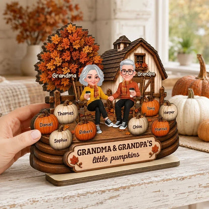 Personalized 2-Layer Wooden Plaque, Grandma & Grandpa Little Pumpkins, Unique Fall Gift