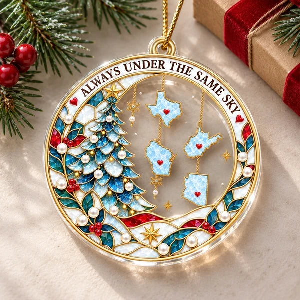 Personalized Acrylic Ornament, Stained Glass Style Christmas Tree, Unique Gift for Long-Distance Family