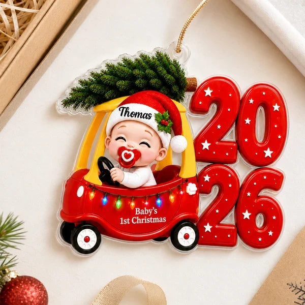 Personalized Baby's First Christmas Acrylic Ornament, Cute Cozy Car Keepsake, Creative Gift for Family