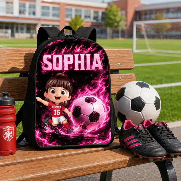 Personalized Kids School Backpack, Soccer Cartoon Design, Unique Back to School Gift for Son or Daughter