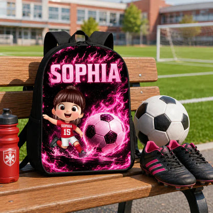 Personalized Kids School Backpack, Soccer Cartoon Design, Unique Back to School Gift for Son or Daughter
