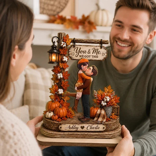 2-Layer Wooden Plaque with You & Me Quote, Personalized Romantic Fall Decor, Unique Gift for Couple