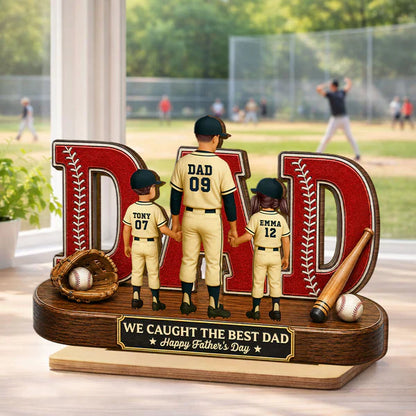 Personalized 2-Layer Wooden Plaque for Dad, Baseball All-Star Family Unique Gift with Kids Holding Hands