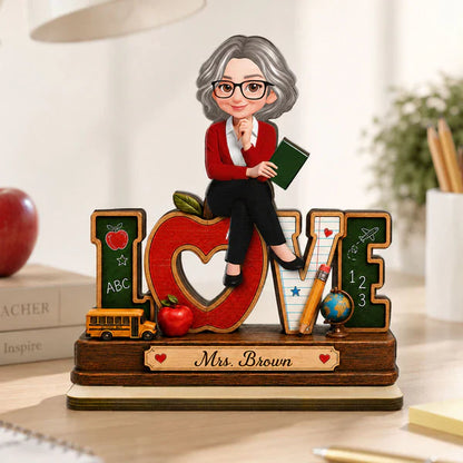 Personalized 2-Layer Wooden Plaque for Teacher, Cute Classroom Love Design, Unique Gift