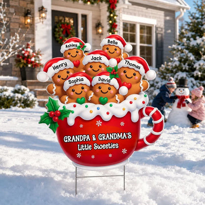 Grandpa & Grandma's Little Sweeties Shaped Yard Sign, Personalized Gingerbread Family, Creative Gift for Grandparents